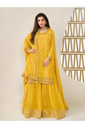 Jacquard chinon sharara suit in Yellow colour 66212